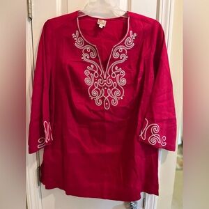 JM Collection Red Linen Tunic Top